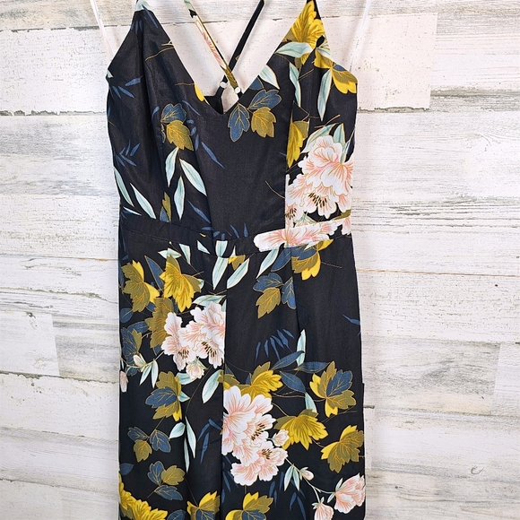 Lulus Beautiful Blooms Black Floral Print Split Wide Leg Jumpsuit Sz Small Boho - Picture 7 of 15